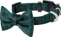 Frisco Christmas Bows Print Dog Collar with Removable Bow, XS: 8 to 12-in neck, 5/8-in wide