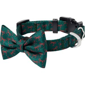 Frisco Christmas Bows Print Dog Collar with Removable Bow, XS: 8 to 12-in neck, 5/8-in wide