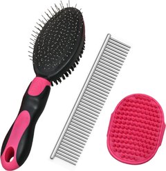 Fido Fave Pin Brush, Bathing Brush & Detangling Comb Dog & Cat Grooming Kit, Pink, pack of 3