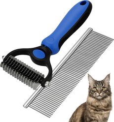 Fido Fave Pet Grooming Combo Shedding Rake Stainless Steel Comb for Dogs & Cats, Blue, pack of 2