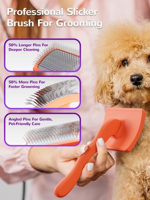 Show full view: Fido Fave Slicker Brush & Comb Set for Dogs, Red Orange, pack of 3 slide 5 of 10