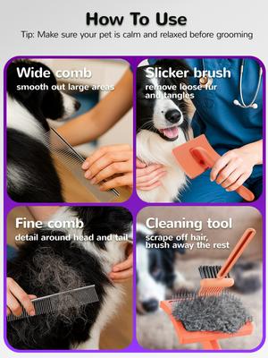 Show full view: Fido Fave Slicker Brush & Comb Set for Dogs, Red Orange, pack of 3 slide 8 of 10