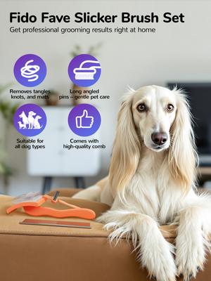 Show full view: Fido Fave Slicker Brush & Comb Set for Dogs, Red Orange, pack of 3 slide 3 of 10