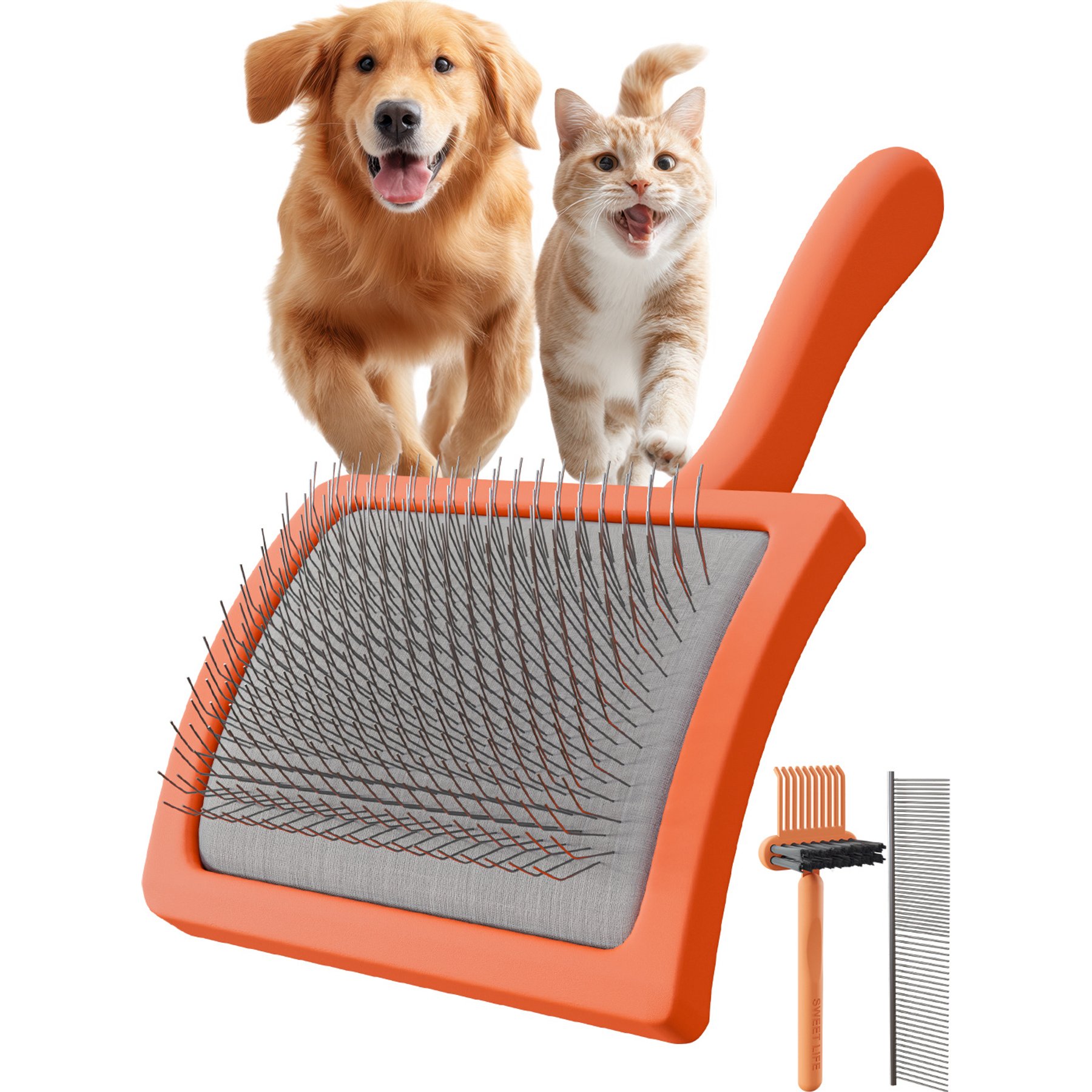 Fido Fave Slicker Brush & Comb Set for Dogs, Red Orange, pack of 3