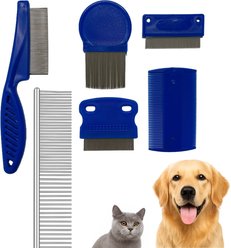 Fido Fave Flea Comb & Detangling Dog & Cat Grooming Set, Blue, pack of 6