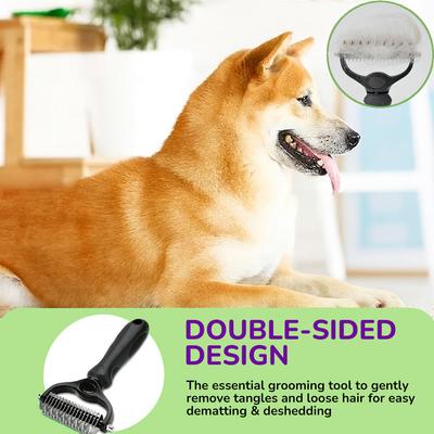 Show full view: Fido Fave Double-Sided Pet Grooming Brush, Shedding & Dematting Undercoat Rake for Dogs & Cats, Extra Wide, Black, 1 count slide 2 of 7