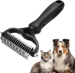 Fido Fave Double-Sided Pet Grooming Brush, Shedding & Dematting Undercoat Rake for Dogs & Cats, Extra Wide, Black, 1 count