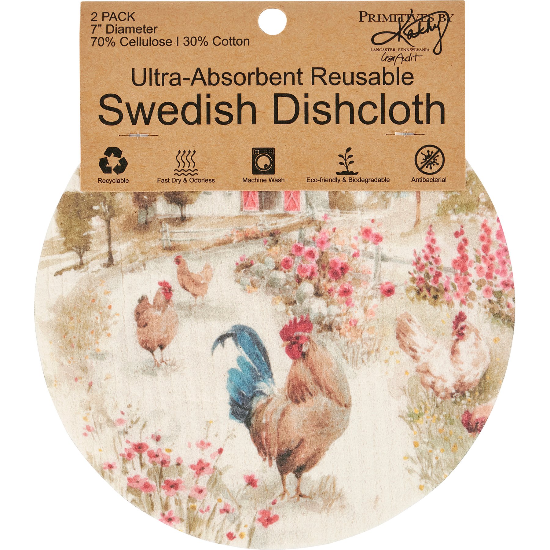 Primitives By Kathy Roosters Swedish Cloth Towel Set