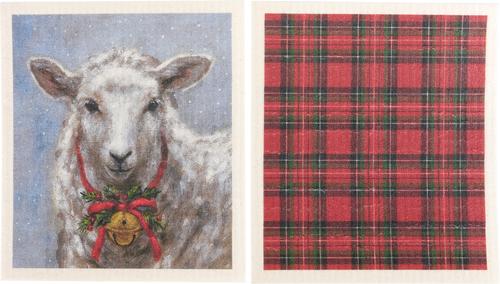 Show full view: Primitives By Kathy Festive Sheep Swedish Cloth Towel Set slide 3 of 3