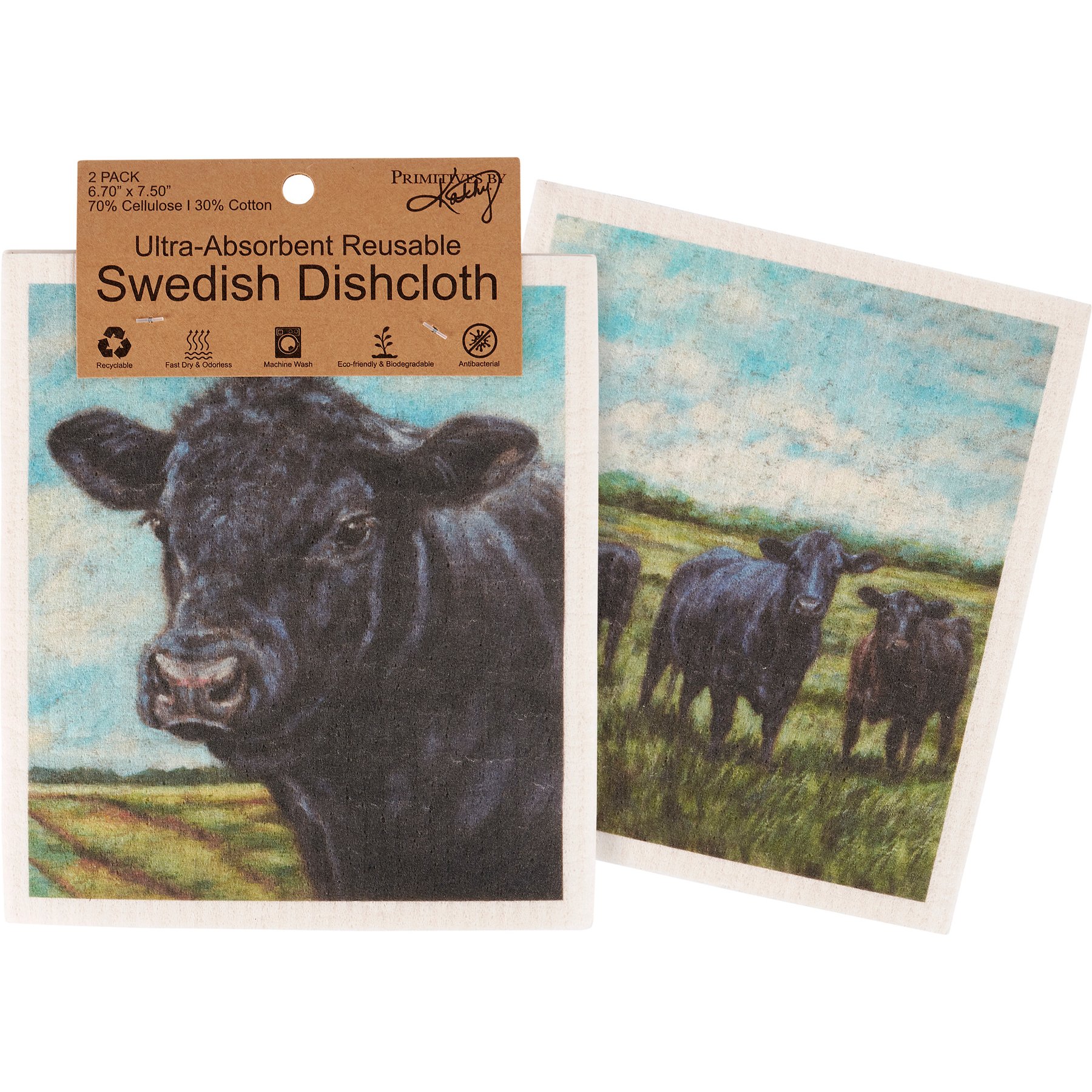 Primitives By Kathy Angus Cows Swedish Cloth Towel Set
