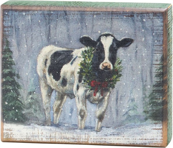 Show full view: Primitives By Kathy Snowy Cow Block Sign slide 1 of 2