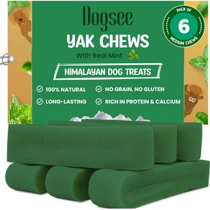 Dogsee Himalayan Yak Cheese Mint Flavor Medium Natural Dog Chews, 6 count