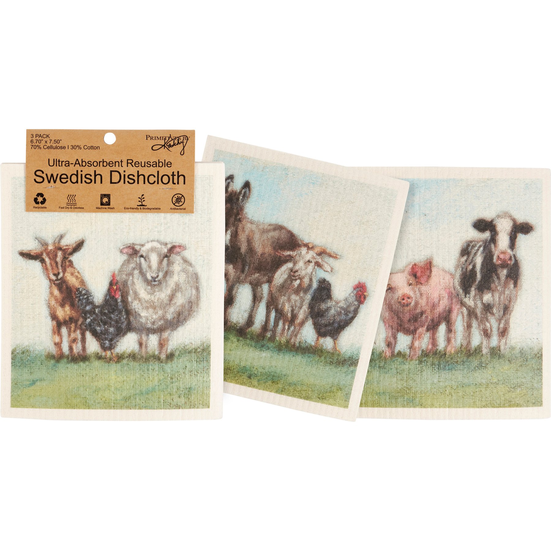 Primitives By Kathy Farm Family Swedish Cloth Towel Set
