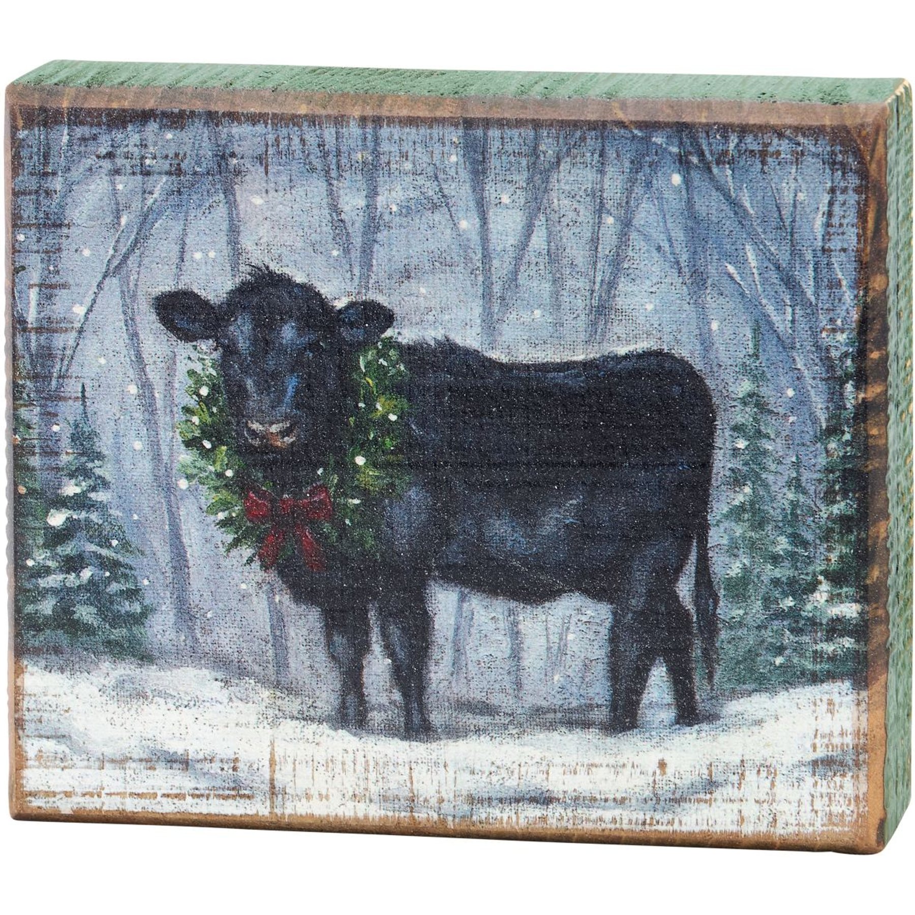 Primitives By Kathy Snowy Angus Block Sign