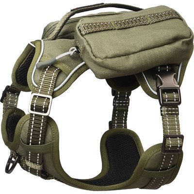 Pet Marvel Pet Marvel High-Perfomance Tactical Dog Harness with Backpack, Army Green, Large: 26 to 32.5-in chest