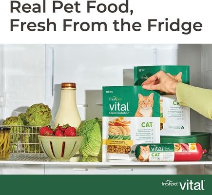 Show full view: Freshpet Vital Chicken Recipe with Antioxidant-Rich Vegetables & Eggs Fresh Cat Food, 1-lb bag, case of 6 slide 6 of 11