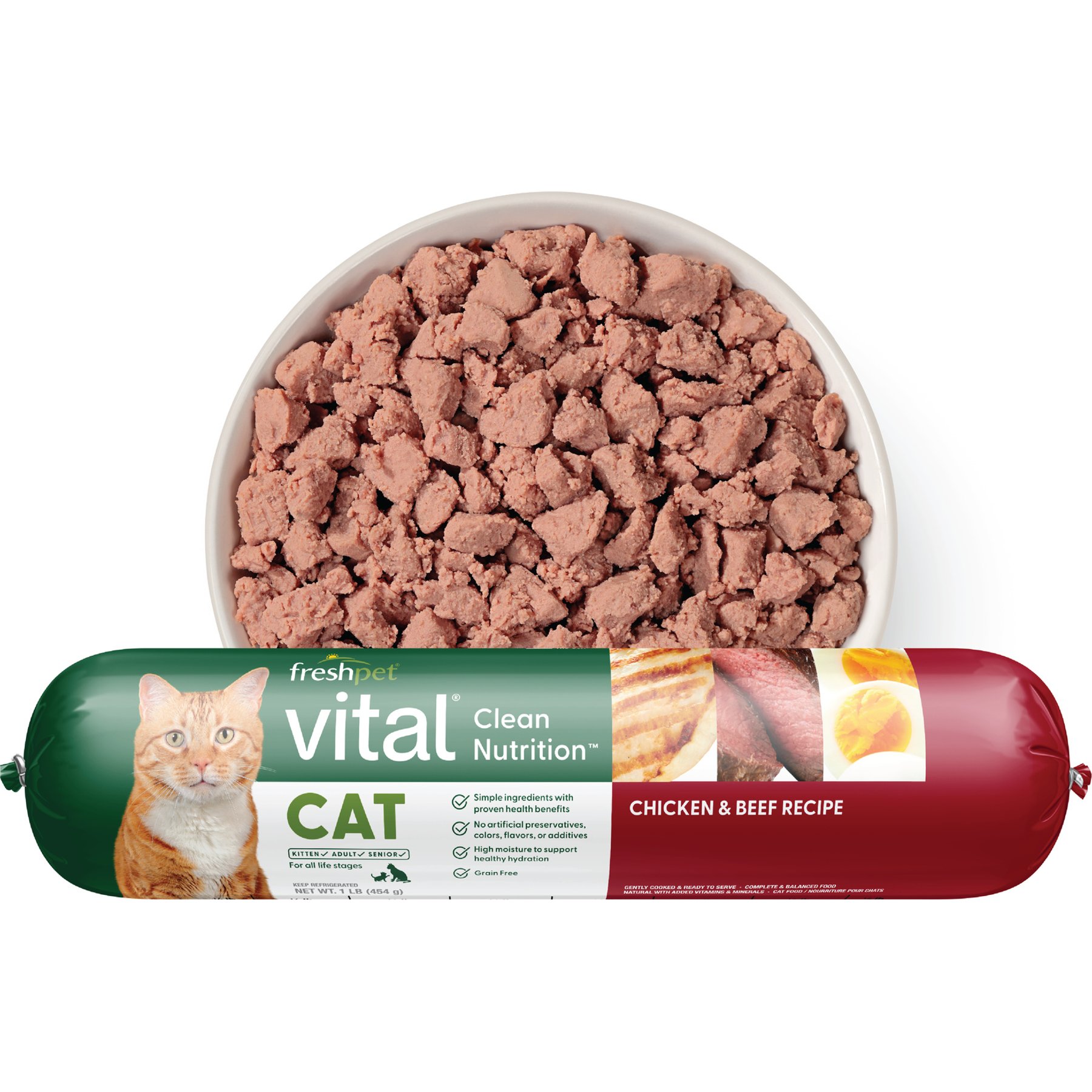 Freshpet Vital Chicken & Beef Recipe Fresh Cat Food, 1-lb roll, bundle of 8, bundle of 2