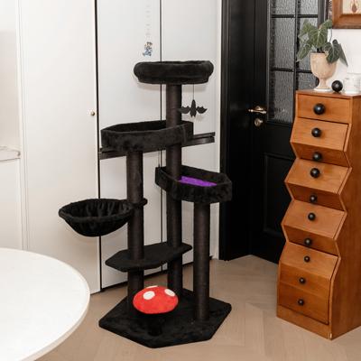 Show full view: Happy & Polly Multi-Level Gothic 52.6-in Fleece Cat Tree with Coffin Bed, Jumbo, Purple slide 4 of 11