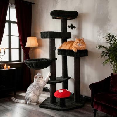 Show full view: Happy & Polly Multi-Level Gothic 52.6-in Fleece Cat Tree with Coffin Bed, Jumbo, Red slide 3 of 10