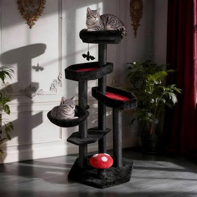 Show full view: Happy & Polly Multi-Level Gothic 52.6-in Fleece Cat Tree with Coffin Bed, Jumbo, Red slide 2 of 10