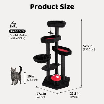 Show full view: Happy & Polly Multi-Level Gothic 52.6-in Fleece Cat Tree with Coffin Bed, Jumbo, Red slide 9 of 10