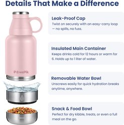 PawsPik Travel 3-in-1 Dog Water Bottle & Bowl Set, Pink slide 2 of 9
