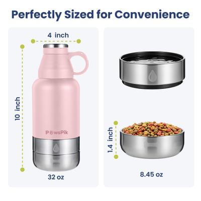 Show full view: PawsPik Travel 3-in-1 Dog Water Bottle & Bowl Set, Pink slide 6 of 11
