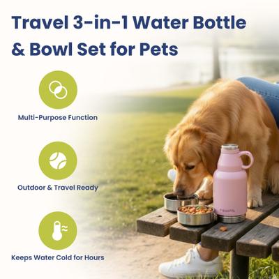 Show full view: PawsPik Travel 3-in-1 Dog Water Bottle & Bowl Set, Pink slide 2 of 11