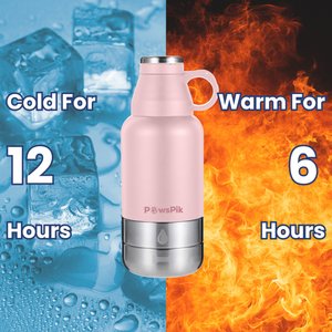 PawsPik Travel 3-in-1 Dog Water Bottle & Bowl Set, Pink