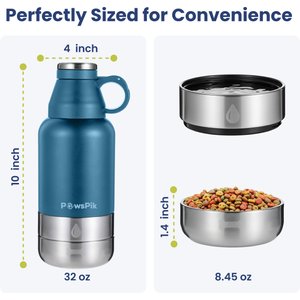 PawsPik Travel 3-in-1 Dog Water Bottle & Bowl Set, Blue