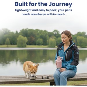 PawsPik Travel 3-in-1 Dog Water Bottle & Bowl Set, Pink