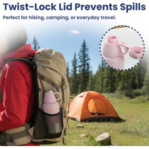PawsPik Travel 3-in-1 Dog Water Bottle & Bowl Set, Pink