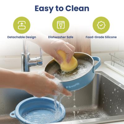 Show full view: PawsPik 2-in-1 18/8 Stainless Steel & Silicone Dog & Cat Travel Bowl, Midnight Summit Blue slide 6 of 11