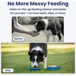 PawsPik 2-in-1 18/8 Stainless Steel & Silicone Dog & Cat Travel Bowl, Midnight Summit Blue