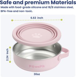 PawsPik 2-in-1 18/8 Stainless Steel & Silicone Dog & Cat Travel Bowl, Cherry Blossom Pink slide 2 of 9