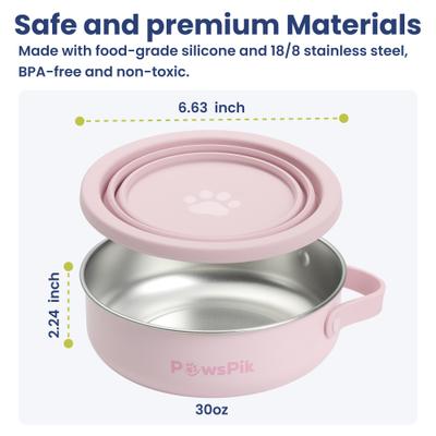 Show full view: PawsPik 2-in-1 18/8 Stainless Steel & Silicone Dog & Cat Travel Bowl, Cherry Blossom Pink slide 8 of 11