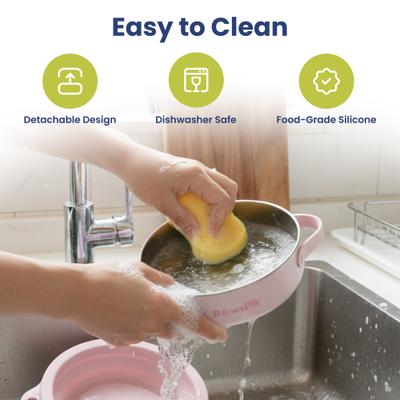 Show full view: PawsPik 2-in-1 18/8 Stainless Steel & Silicone Dog & Cat Travel Bowl, Cherry Blossom Pink slide 6 of 11