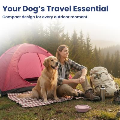 Show full view: PawsPik 2-in-1 18/8 Stainless Steel & Silicone Dog & Cat Travel Bowl, Cherry Blossom Pink slide 7 of 11