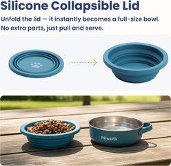 PawsPik 2-in-1 18/8 Stainless Steel & Silicone Dog & Cat Travel Bowl, Midnight Summit Blue slide 2 of 9