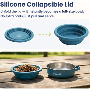 PawsPik 2-in-1 18/8 Stainless Steel & Silicone Dog & Cat Travel Bowl, Midnight Summit Blue