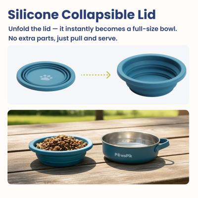 Show full view: PawsPik 2-in-1 18/8 Stainless Steel & Silicone Dog & Cat Travel Bowl, Midnight Summit Blue slide 3 of 11