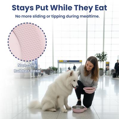 Show full view: PawsPik 2-in-1 18/8 Stainless Steel & Silicone Dog & Cat Travel Bowl, Cherry Blossom Pink slide 4 of 11