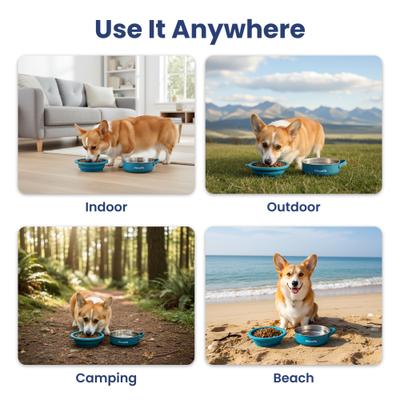 Show full view: PawsPik 2-in-1 18/8 Stainless Steel & Silicone Dog & Cat Travel Bowl, Midnight Summit Blue slide 9 of 11