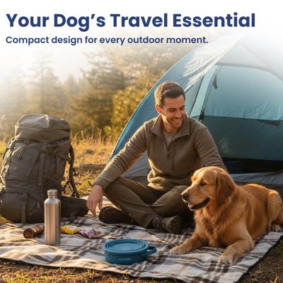 Show full view: PawsPik 2-in-1 18/8 Stainless Steel & Silicone Dog & Cat Travel Bowl, Midnight Summit Blue slide 7 of 11