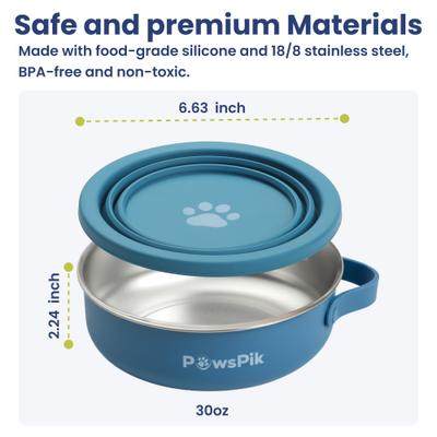 Show full view: PawsPik 2-in-1 18/8 Stainless Steel & Silicone Dog & Cat Travel Bowl, Midnight Summit Blue slide 8 of 11