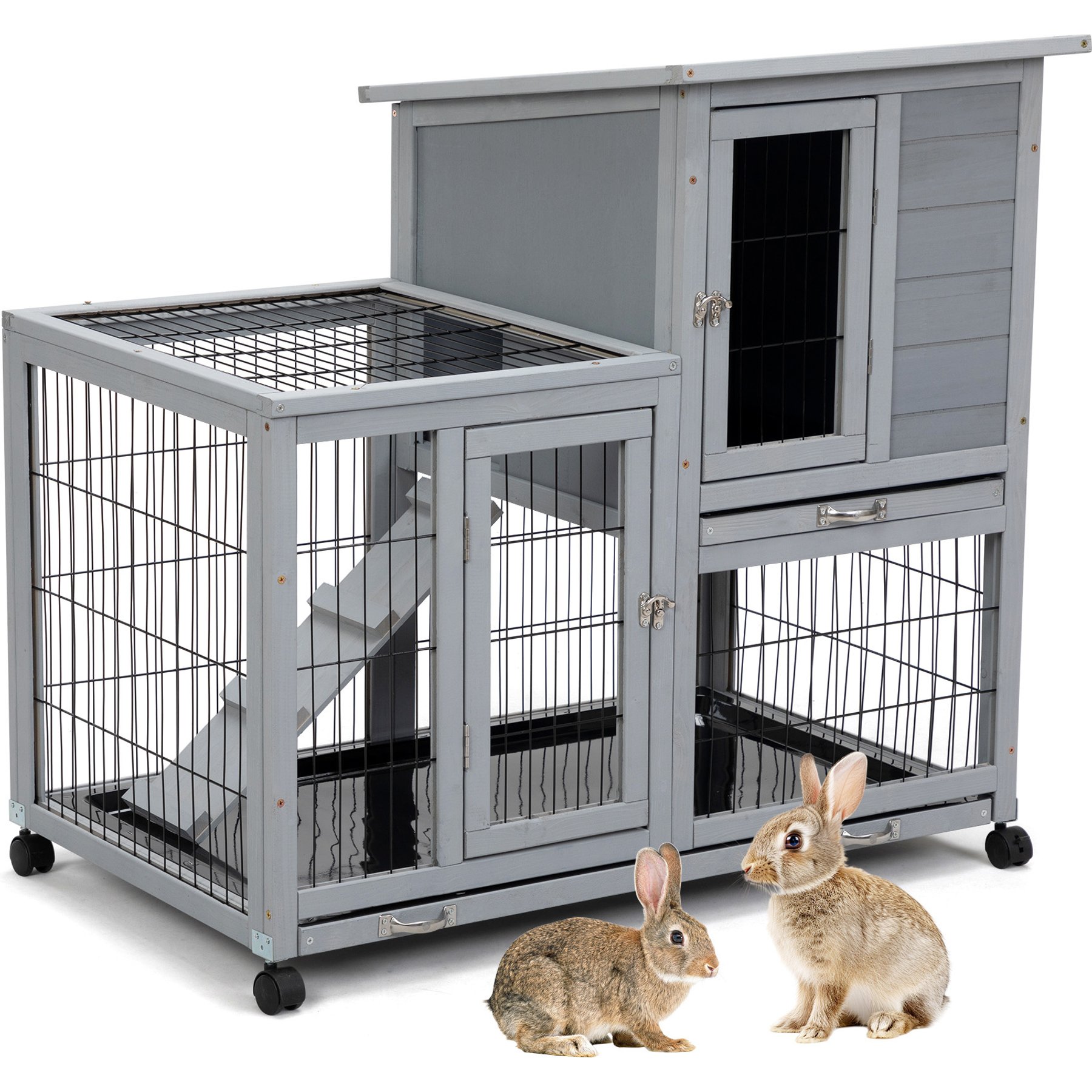Coziwow Indoor & Outdoor Wheeled Wood Rabbit Hutch