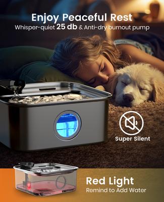 Show full view: OneIsAll PW07 Stainless Steel Dog Water Fountain, 2.6-gal slide 6 of 11