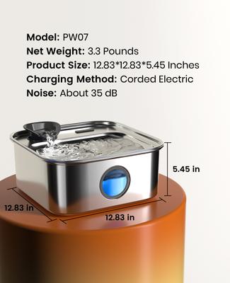 Show full view: OneIsAll PW07 Stainless Steel Dog Water Fountain, 2.6-gal slide 8 of 11
