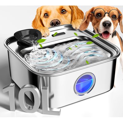 OneIsAll OneIsAll Quiet Stainless Steel Dog Fresh Water Fountain, 2.6-gal