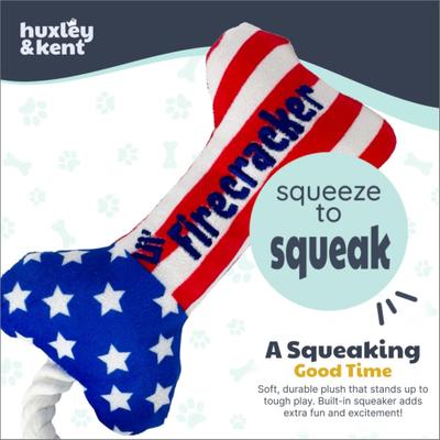 Show full view: Huxley & Kent Tiny Tuff Lil' Firecracker Bone Squeaky Plush Dog Toy, Red/White/Blue slide 2 of 8